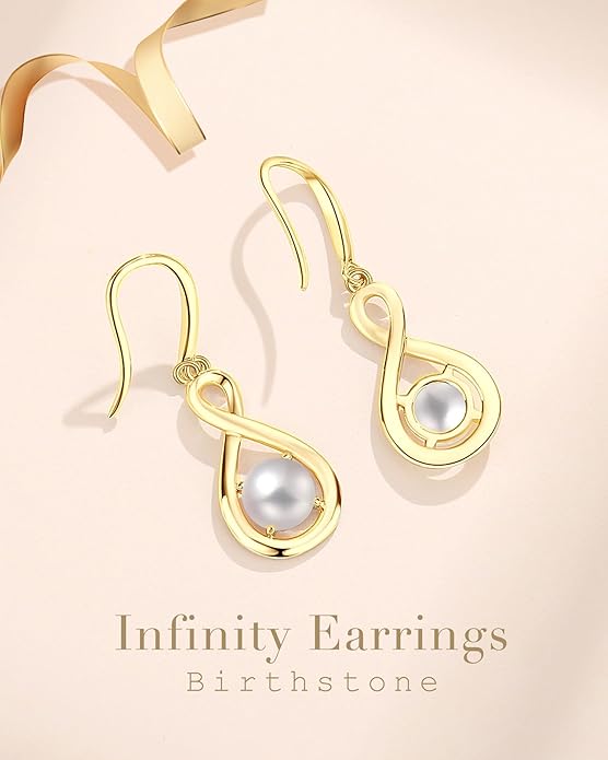 FANCIME Valentines Day Gift Dangle Drop Earrings 925 Sterling Silver Dainty Infinity Round Gemstone Birthstone Jewelry Birthday Gifts for Her Women