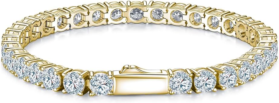 ITALIAN 5A LAB ZIRCONIA Tennis Bracelet for Men | 14K Gold Plated 925 Silver Bold Statement Jewelry | 3mm 4mm 5mm Width Options | Men's Diamond Bracelet, Gold & Rhinestone Tennis Bracelets Gift for Women & Men