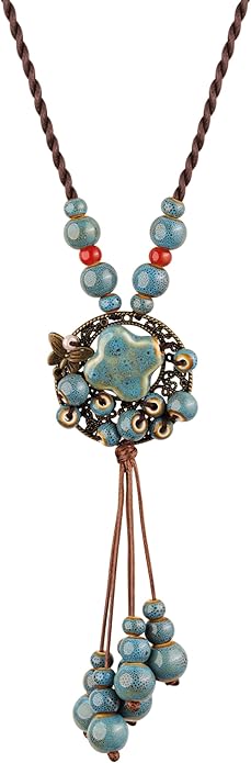 MINACHI Hippie Boho Colorful Ceramic Bead Butterfly Charm Pendant Y Necklace, Vintage Bohemian Statement Jewelry Gift for Women
