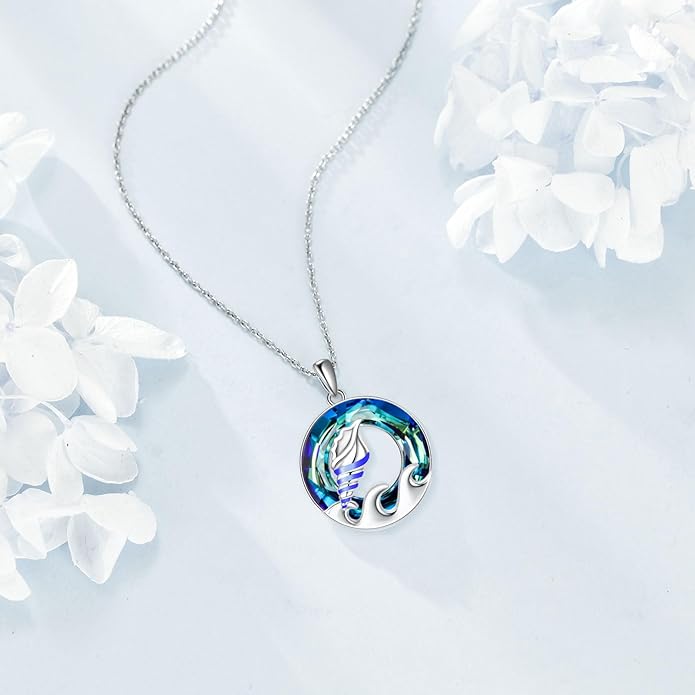 TOUPOP Sea Turtle/Mermaid/Dolphin/Shell/Starfish/Conch/Seahorse Necklace for Women Sterling Silver Ocean Pendant Necklace with Crystal Ocean Beach Charm Jewelry Birthday Christmas Gifts