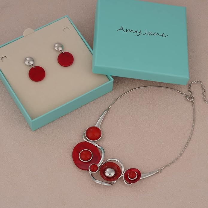 AMYJANE Vintage Statement Jewelry Set - Spring Leaf Flower Floral Plant Necklace Earring Set Crystal Rhinestone Fashion Costume Jewelry for Women Prom Party Unique Gift