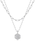 M MOOHAM Valentines Gifts for Women Teen Girls, 14K-Gold-Plated Initial Necklaces for Women Cute Hexagon Letter Initial Necklace Layered Necklaces for Womens Teen Girl Valentines Jewelry Gifts
