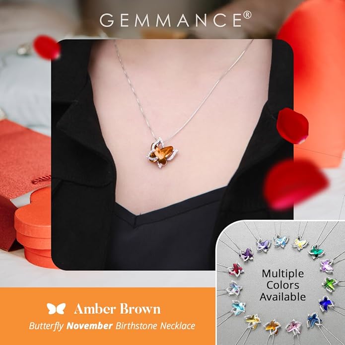 Valentine's Day Gift Butterfly Birthstone Crystal Necklace, Silver Tone with 18”+2” Chain, Necklace for Mother’s Day Anniversary Birthday Gifts for Women and Daughter