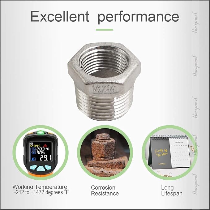 NPT 1/2" Male to 3/8" Female Hex Reducing Bushing, 304 SS, pneumatic lines and - Image 4