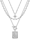 MJartoria Layered Initial Necklaces for Women Trendy, 14K Gold Plated Brass Simple Star Choker Square Letter Pendant Necklace, Paperclip Chain Necklaces Jewelry Gifts