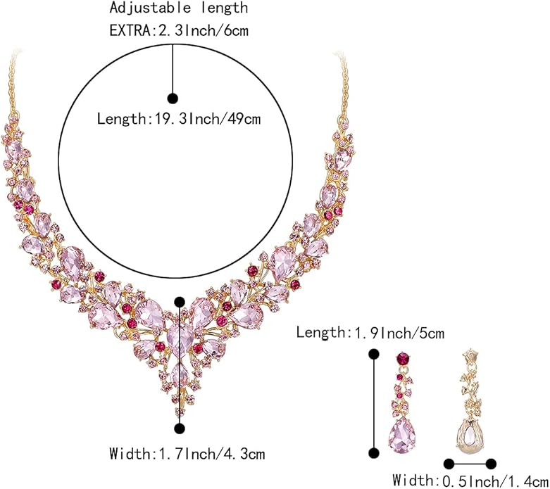 BriLove Women's Wedding Bridal Austrian Crystal Teardrop Cluster Statement Necklace Dangle Earrings Jewelry Set