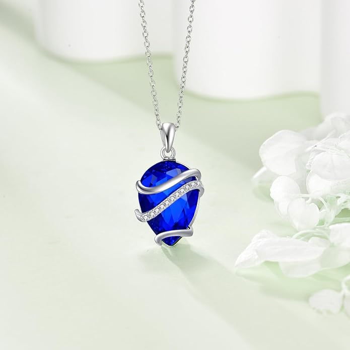 Birthstone Necklace for Women Sterling Silver Teardrop Pendant Necklace Birthday Jewelry Gift for Women