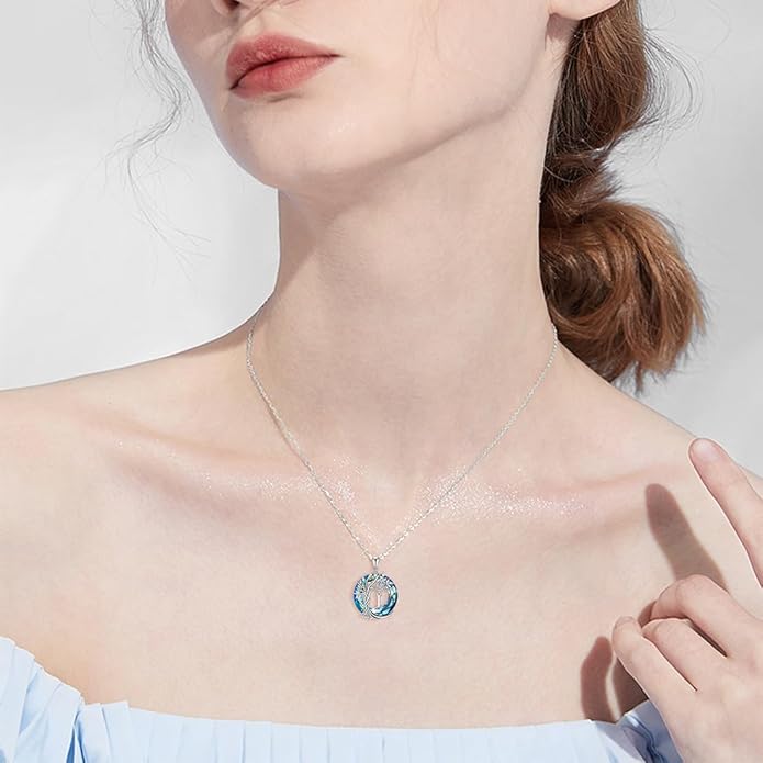 TOUPOP Gifts for Women Tree of Life Necklace 925 Sterling Silver Initial Pendant Family Tree Crystal Jewelry Valentine's Day Birthday Gifts for Her Mom Wife Girlfriend Daughter