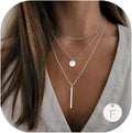 Valentines Gifts for Her - Initial Layered Necklaces for Women, 14K-Gold-Plated Coin Letter Necklace Bar Stacking Layer Necklace Multi Bar Layering Y-Necklaces Jewelry for Women