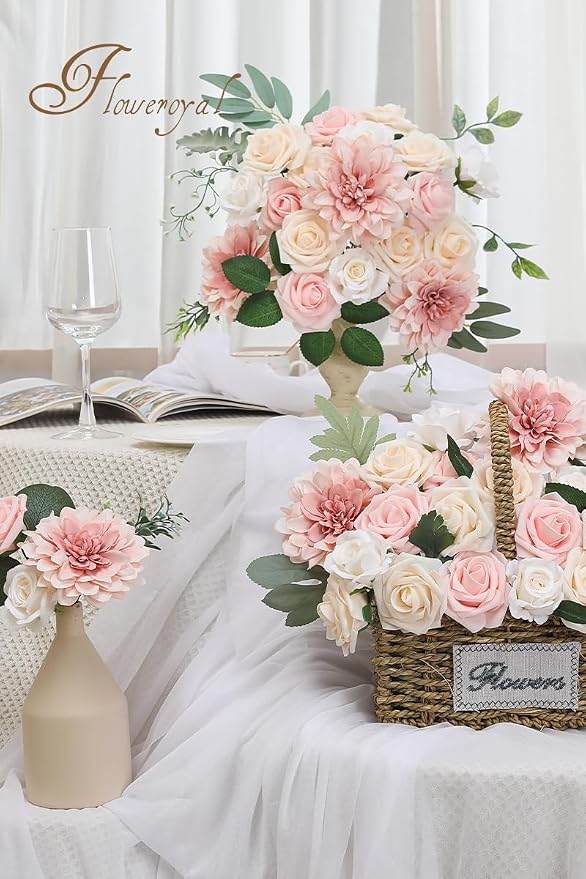 Artificial Pink Flowers Fake Rose Flowers Dahlia - Image 6