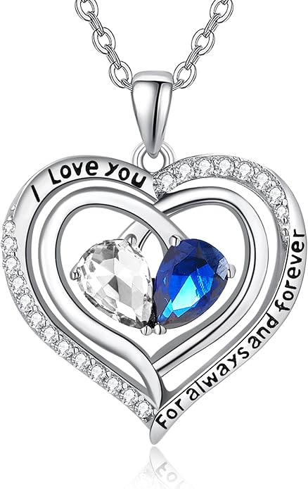 Valentine's Day Gifts for Wife 925 Sterling Silver Double Birthstone Pendant Necklaces I Love You for Always and Forever Necklace Anniversary Birthday Gifts for Wife Girlfriend Mom Her