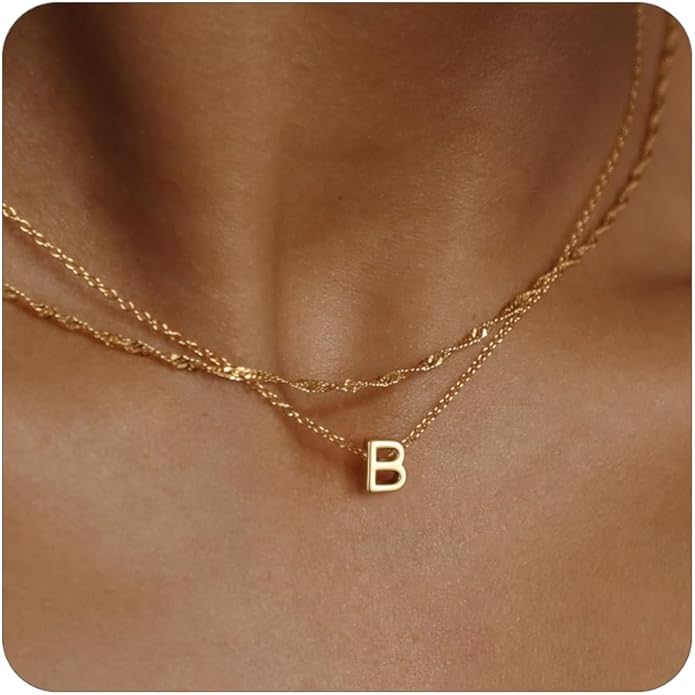 Initial Necklaces for Women, Trendy 14K Gold Plated Layered Necklace Dainty A-Z Letter Custom Name Personalized Choker Necklaces Non Tarnish Fashion Accessories Gold Jewelry Birthday Gifts for Her