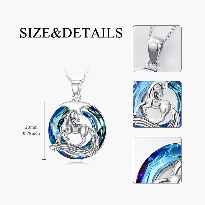 Horse Necklace for Women 925 Sterling Silver Crystal Horse Pendant Cute Animal Necklace Valentine's Day Birthday Mother's day Jewelry Gifts for Her Mom Wife Daughter Sister Girlfriend 18+2"