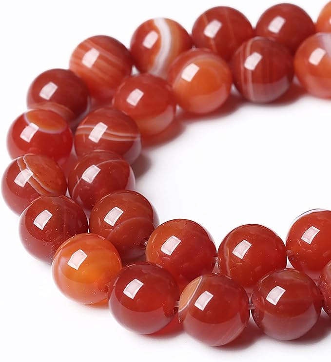 38PCS 10mm Natural Red Striped Agate Beads Round Loose Gemstone Beads for Jewelry Making DIY Bracelet Necklace 15 Inch,Energy Stone Healing Power