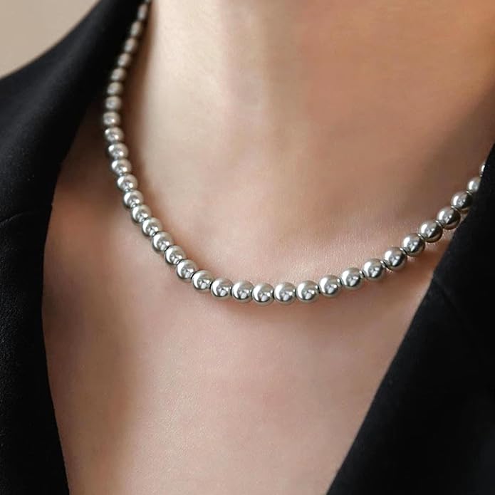 Zeffy Pearl Necklace 4MM/6MM/8MM Dainty Round Imitation Pearl Choker Necklace Wedding Pearl Necklace Delicate Jewelry for Women Simple Bridesmaid Jewelry Gifts