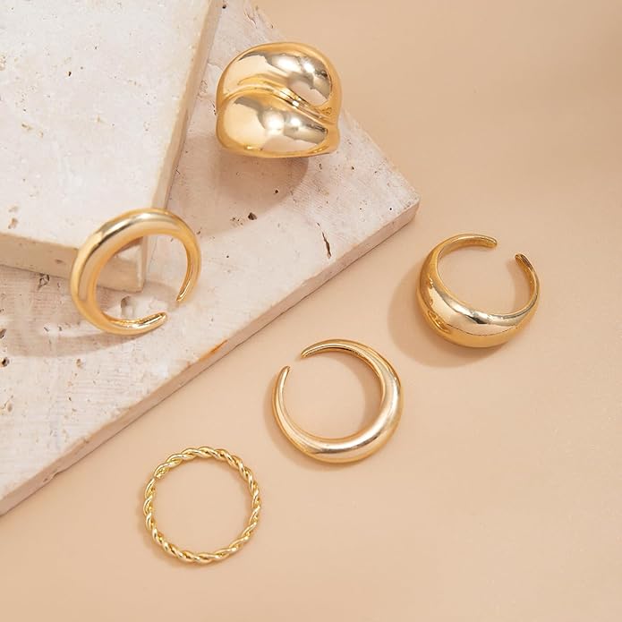 MIFYNN Chunky Gold Rings for Women Gold Silver Adjustable Thick Ring Fashion Statement Ring Open Dome Ring Chunky Silver Rings Geometric Curved Minimalist Simple Rings