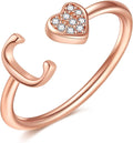 Valentines Day Gift Initial Rings for Teen Girls - S925 Heart Sterling Silver Rings for Teen Girls | 14K Gold/Rose Gold/Sterling Silver Plated Ring for Girls Kids Women Ring for Teenager Girls Gifts Adjustable, No Tarnish, Hypoallergenic