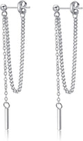 SLUYNZ Solid 925 Sterling Silver Bar Dangle Earrings for Women Minimalist Dangle Earrings Threader Chain