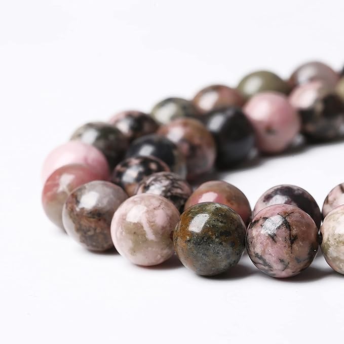4mm 90pcs Natural Black Lace Rhodonite Beads Healing Power Stones Round Loose Gemstone Beads for Jewelry Making DIY Bracelet Necklace 15" (Black Lace Rhodonite, 4mm)
