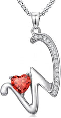 Valentines Day Gifts for Women Alphabet A to Z Initial Birthstone Pendant Necklaces for Women - 18k White Gold Plated Personalized Name Jewelry Valentine Mothers Day Birthday Gifts for Women Her Girlfriend