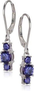 Amazon Essentials Sterling Silver Genuine and Created Gemstone Three Stone Birthstone Leverback Dangle Earrings
