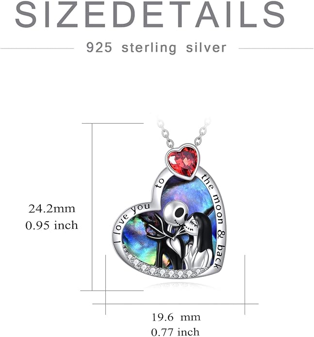 LILALO Nightmare Necklace Sterling Silver Abalone Shell Crystal Jack and Sally Necklace Jack Skellington Skull Jewelry Skull Necklaces for Women