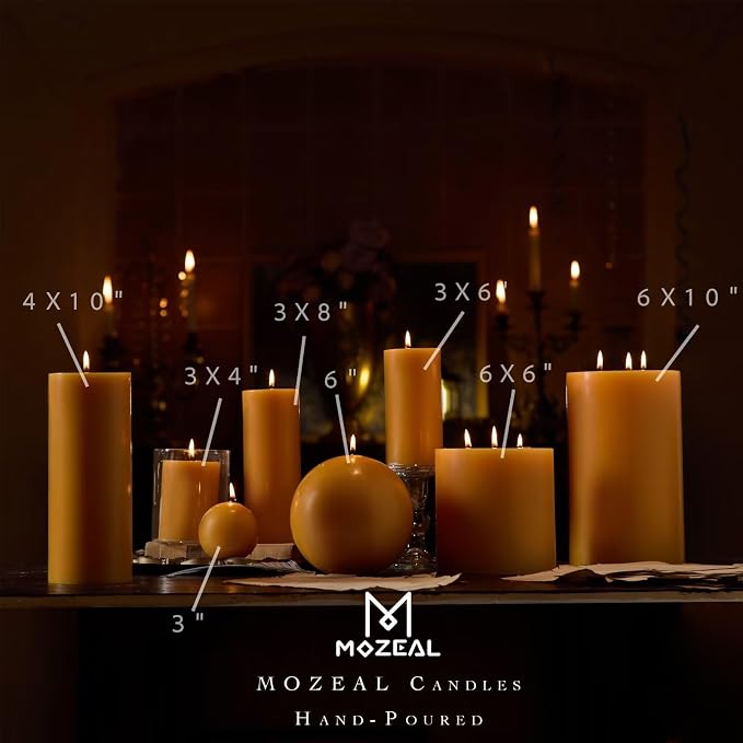 MOZEAL 3" x 4" Hand-Poured Unscented Candle, Dripless Pillar Candle Set of 3 - Image 4