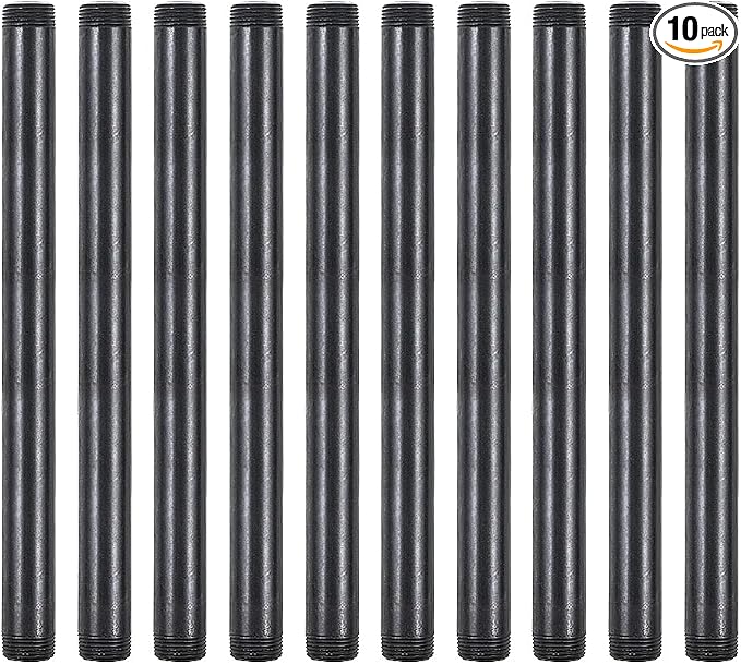 10 Pack 3/4 x 12 Inch Black Malleable Steel Pipe Nipples | Threaded pipe by NIUBIDINDUSTRIALFURNITUR