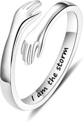 Yesteel S925 Sterling Silver Hug Ring for Women Teen Girls, Adjustable Ring Jewelry Mothers Day Birthday Gifts for Daughters Mom Sister Wife Friends Grandma