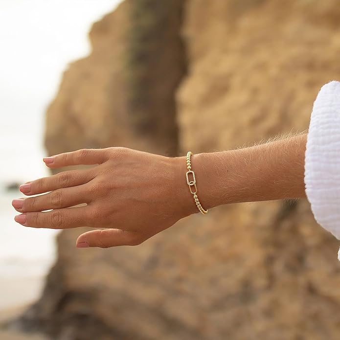 Gold Bracelets for Women 14K Gold Beaded Bracelets Stackable Bracelets for Women Gold Charm Bracelet Non Tarnish Gold Jewelry for Women Trendy