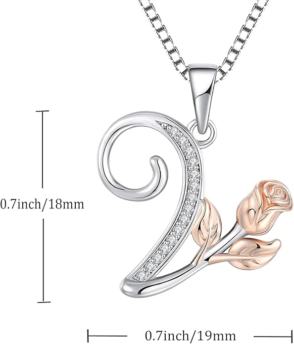 STARCHENIE Initial Necklace for Women Sterling Silver Letters 26 Alphabet Pendant Rose Flower Jewelry Gifts for Family Sisters Friend
