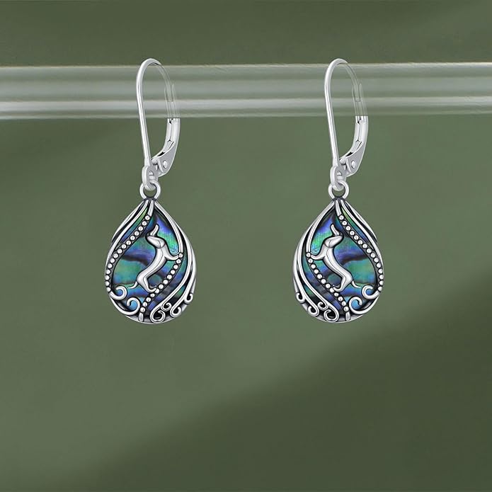 Animal Earrings 925 Sterling Silver Abalone Shell Dangle Drop Earrings Leverback Earrings Cute Animal Jewelry Gifts for Women Girlfriend