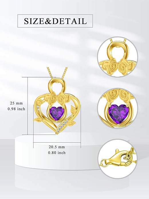 Midari 18K Gold Heart Birthstone Necklace 18K Gold Infinity Rose Necklace Birthday Christmas Jewelry Gifts for Women Wife Her Daughter Mom