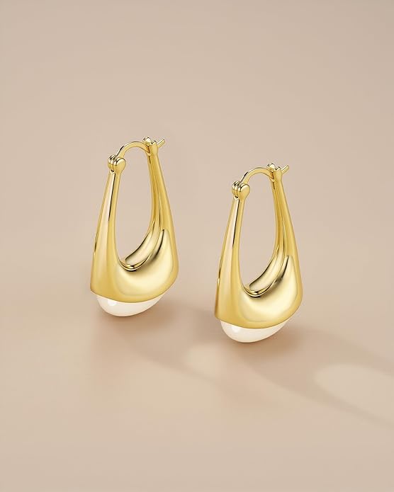 Long Oval Chunky Dangle 18K gold plated Hoops with Colored Resin Gemstone Statement Earrings for Women by SNGIA, (Green, Brown, Blue, Pink, White, Cream), Bold Drop Handmade Exaggerated Irregular Trendy Bohemian Jewelry Gifts, Unique Dangling Teardrop ...