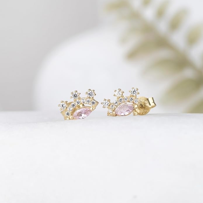Evil Eye Birthstones Earrings, Minimalist Family Earring, Sterling Silver Earring, Personalized Gift, Mothers Day Gift, 14K Gold Jewelry