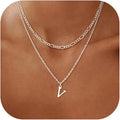 Initial Necklaces for Women Dainty Gold Silver Layered Letter Pendant Necklace Cute Figaro Chain Choker Necklace Personalized Trendy Stuff Jewelry Stack Gift for Women Her
