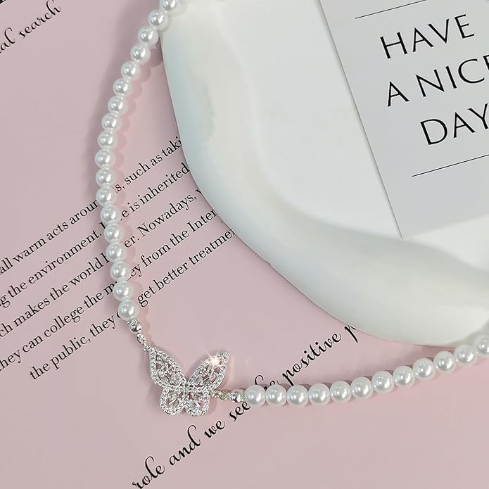 Zeffy Pearl Necklace 4MM/6MM/8MM Dainty Round Imitation Pearl Choker Necklace Wedding Pearl Necklace Delicate Jewelry for Women Simple Bridesmaid Jewelry Gifts