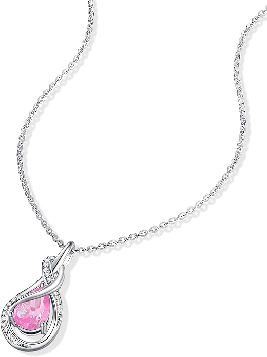 FANCIME TimelessTie Birthstone Necklace for Women White Gold Plated Sterling Silver Ribbon Design Jewelry Knot Pendant Fine Jewelry Gemstone Birthday Graduation Anniversary Valentines Day Gifts for Women Wife Mother Her