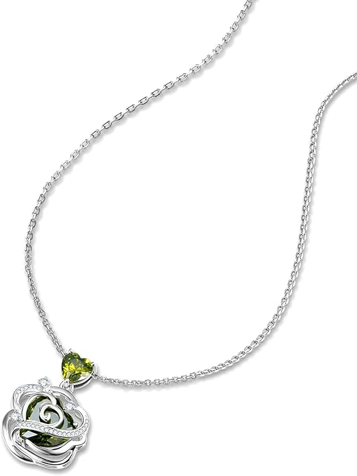 FANCIME Thornless Pulse Heart Birthstone Necklace for Women Sterling Silver Rose Pendant Fine Jewelry Gemstone Birthday Valentines Day Gifts for Wife Her