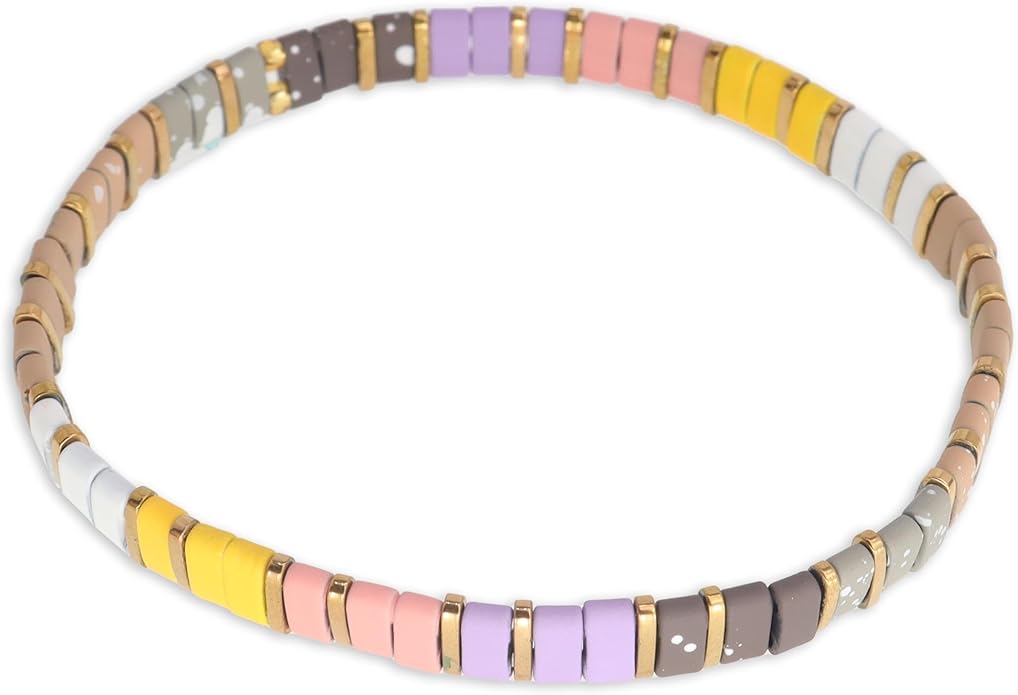 Sonateomber Tila Flat Beaded Stretch Bracelets for Women, Trendy Unique Colorful Square Beads Handmade Stack Bracelet Friendship Accessories Fashion Jewelry Gift