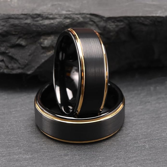 Tungsten Carbide Rings for Men Women 7MM Black Golden/Silvery Blue Men's Engagement Wedding Bands Matte Brushed and High Polish