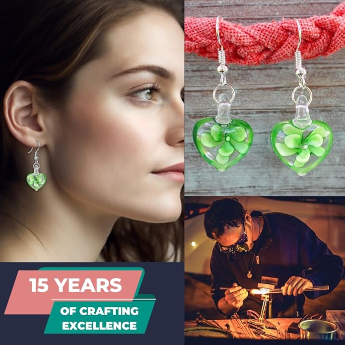 Murano Inspired Glass Hearts and Flowers Hypoallergenic Earrings with stainless steel French ear hooks