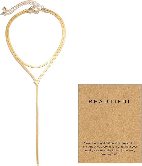 2Pcs Gold Long Snake Chain Y Drop Necklaces for Women Trendy Statement Layered Lariat Choker Necklace Y2K Formal Prom Party Jewelry Accessories Gift
