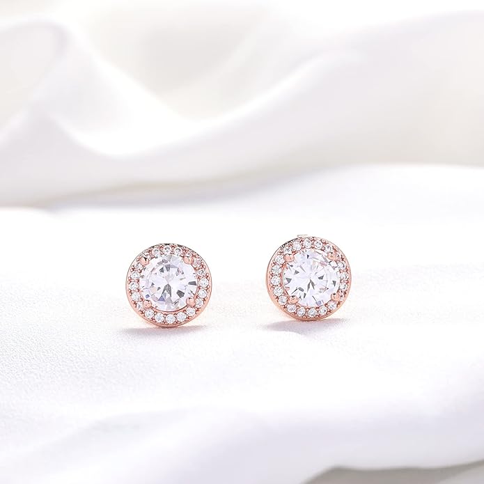 YOQUCOL 8MM Cubic Zirconia Crystal Clip On Stud Earrings Round Non Pierced Earrings for Women