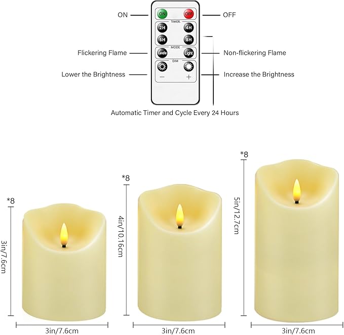 Nimiko Flameless Candles with Remote, Battery Operated Flickering Flameless - Image 2
