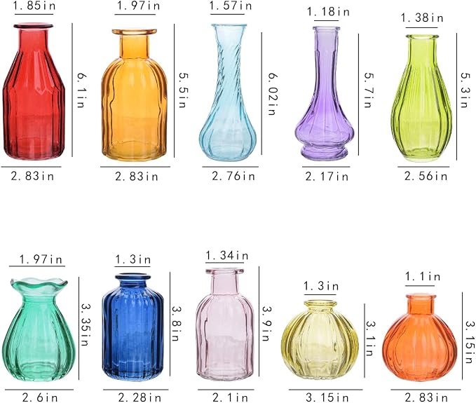 Eleganttime Bud Vases for Flowers, Glass Colored Bud Vase in Bulk Set of 10 - Image 2