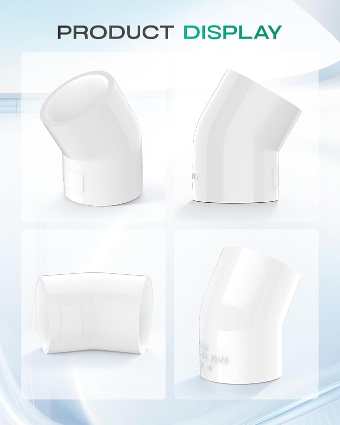 2-Pack 2 Inch 45 Degree PVC Elbow Pipe Fittings, Furniture Grade SCH40 PVC Pipe - Image 9