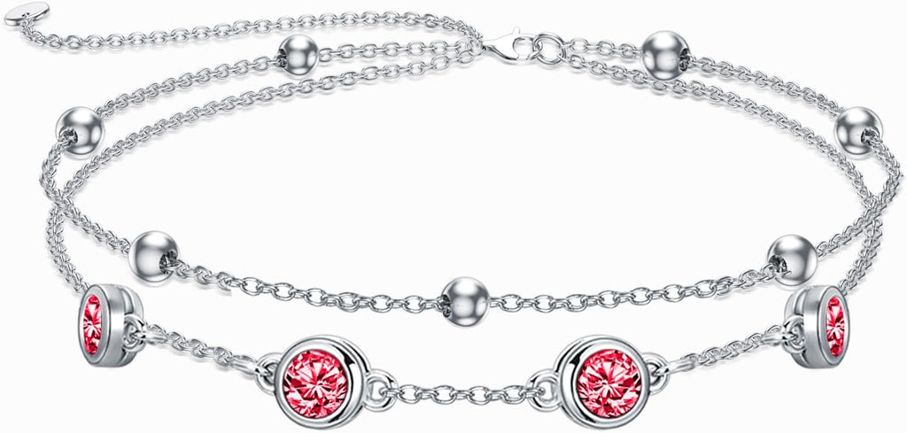 Dorunmo 925 Sterling Silver Birthstone Anklet Bracelets for Women Birthday Mother's Day Jewelry Gifts for Wife Girlfriend Mother Her
