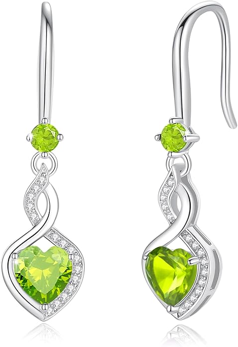 FANCIME Heart Infinity Dangle Drop Earrings 925 Sterling Silver Heart Gemstone Birthstone Earring