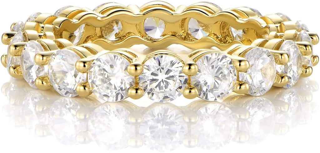 Gemsme 18K White Gold Plated Tennis Necklace/Bracelet/Earrings/Band Ring Sets Hypoallergenic Jewelry Pack of 4